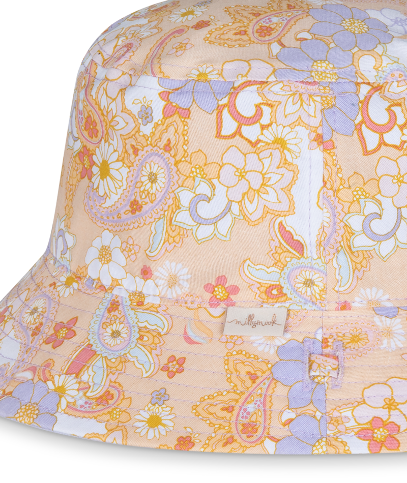 Millymook Girls Bucket Hat - Purple Pink With Flowers Print - Augusta